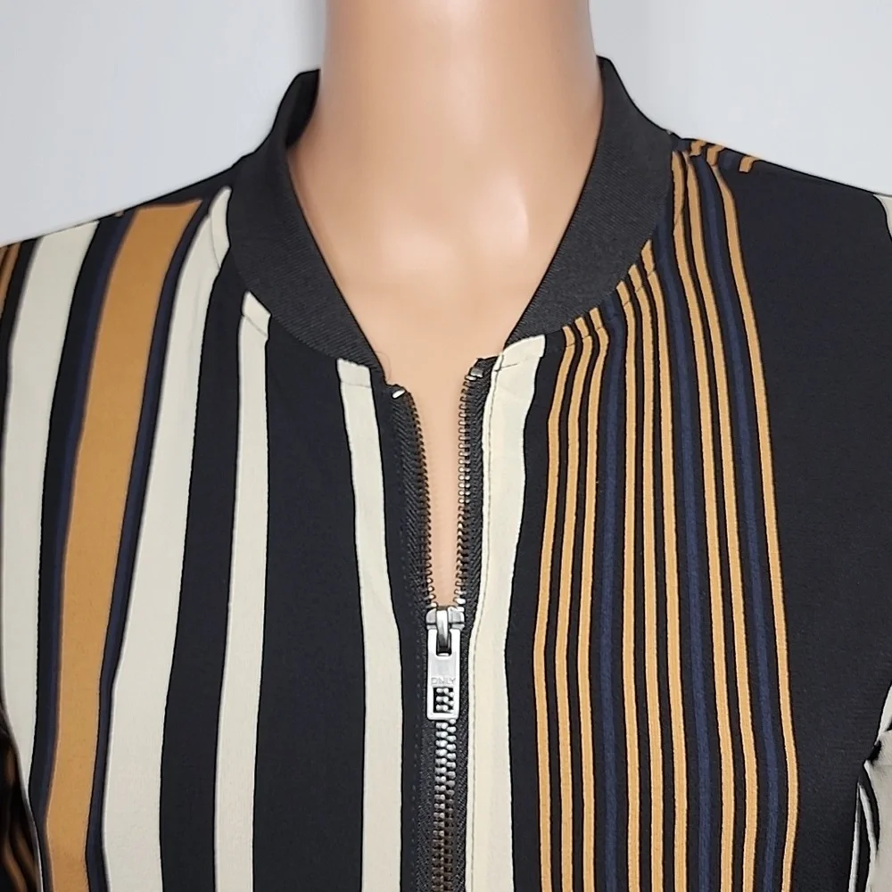 ONLY Women's ZIP-UP‎ SWEATSHIRT Black Yellow Stripes Bomber Jacket Size 36